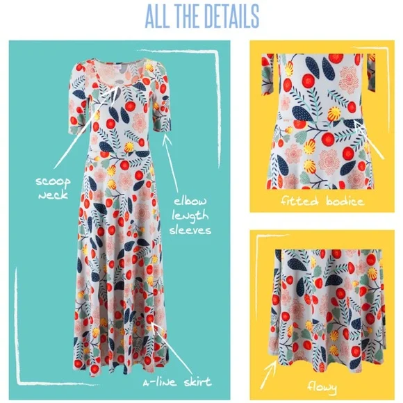 LuLaRoe Ana Maxi Dress Elegant Blue With Metallic Gold XS & SM Available NWT! - Picture 7 of 12